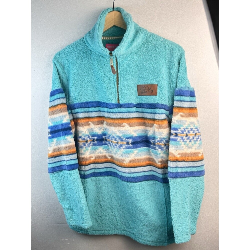 Southern Fried Chics SZ M Fleece 1/4 Zip Aztec Western Faux Fur Pullover NWT